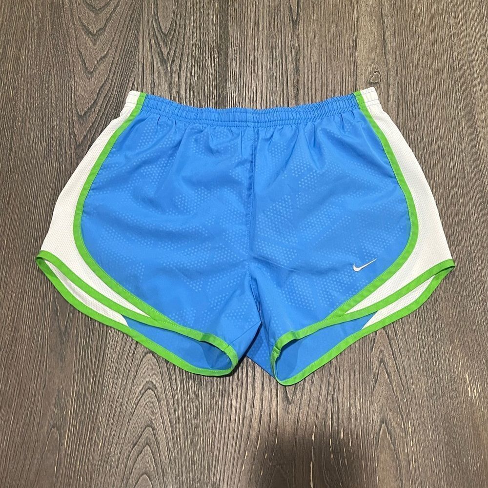 Nike Womens Blue White Lime Green Elastic Waist Dri-FIT Track Shorts Size XS